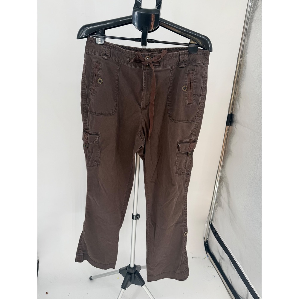 St. Johns Bay Cargo Pants Women 16 Brown Excellent Drawstring Cotton Stretch